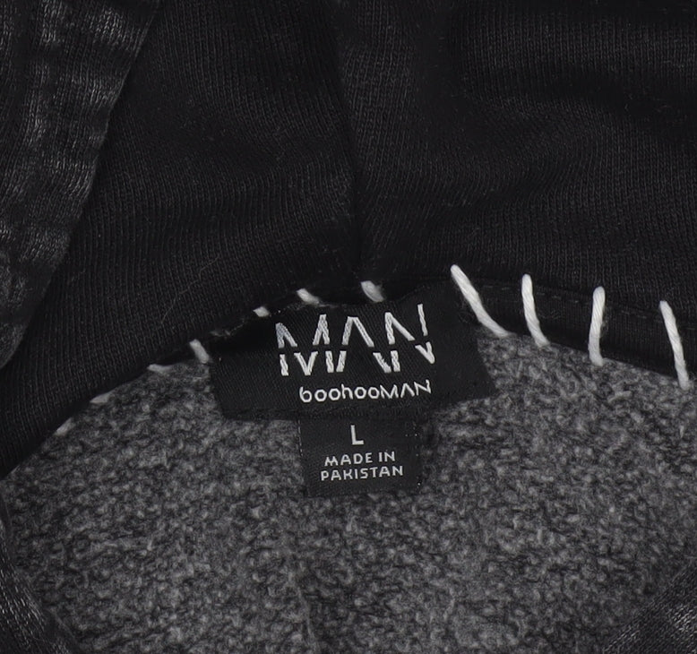 boohooMAN Men’s Black L Pullover Hoodie Fleece Whipstitch