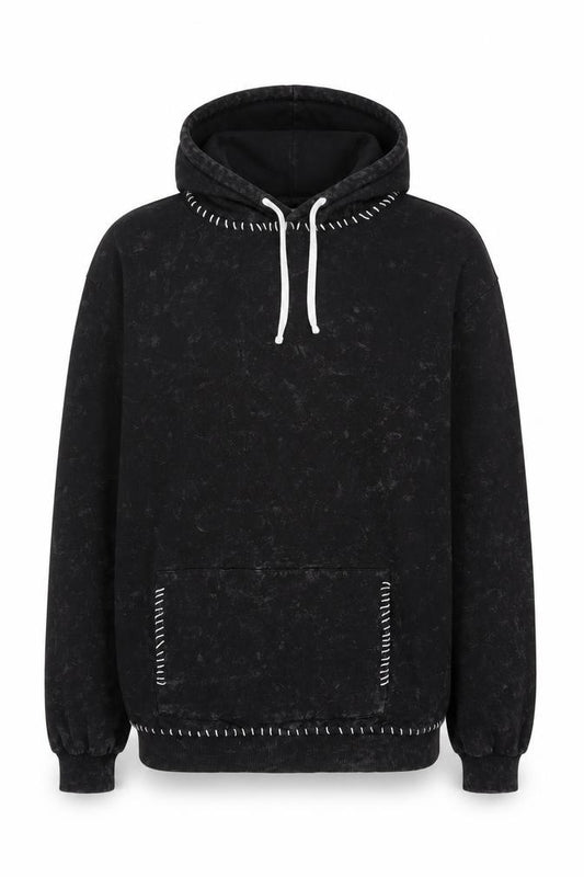 boohooMAN Men’s Black L Pullover Hoodie Fleece Whipstitch