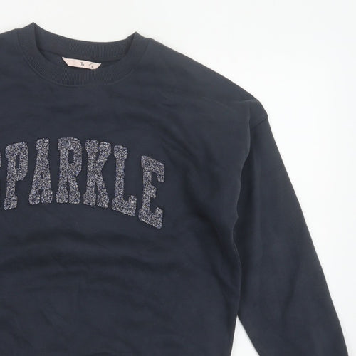 TU Women’s Black M Sparkle Glitter Logo Crew Neck Pullover Sweatshirt