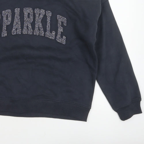 TU Women’s Black M Sparkle Glitter Logo Crew Neck Pullover Sweatshirt