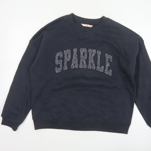 TU Women’s Black M Sparkle Glitter Logo Crew Neck Pullover Sweatshirt