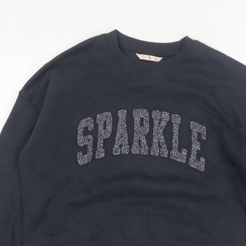 TU Women’s Black M Sparkle Glitter Logo Crew Neck Pullover Sweatshirt