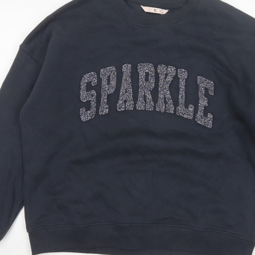TU Women’s Black M Sparkle Glitter Logo Crew Neck Pullover Sweatshirt