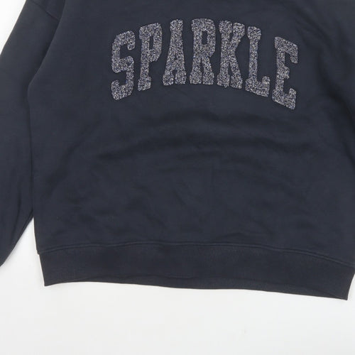 TU Women’s Black M Sparkle Glitter Logo Crew Neck Pullover Sweatshirt