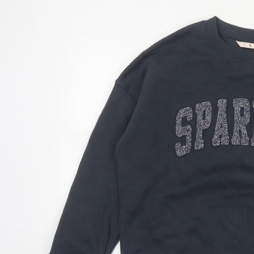 TU Women’s Black M Sparkle Glitter Logo Crew Neck Pullover Sweatshirt