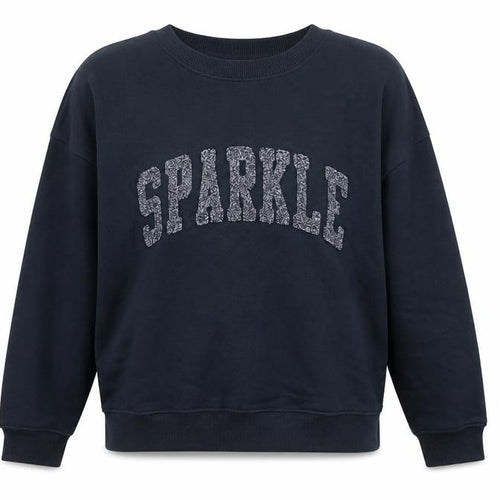 TU Women’s Black M Sparkle Glitter Logo Crew Neck Pullover Sweatshirt