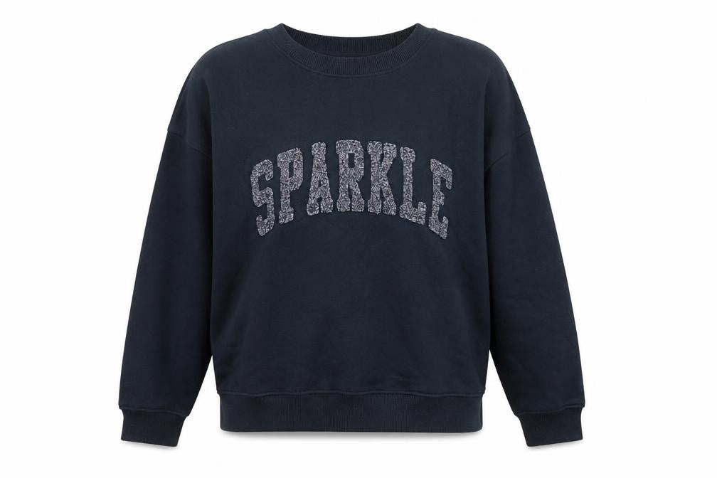 TU Women’s Black M Sparkle Glitter Logo Crew Neck Pullover Sweatshirt