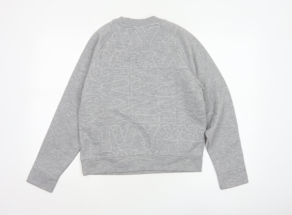 Brand and care label for Ivy Park Women Grey XS Logo Print Raglan Crew Neck Pullover Sweatshirt
