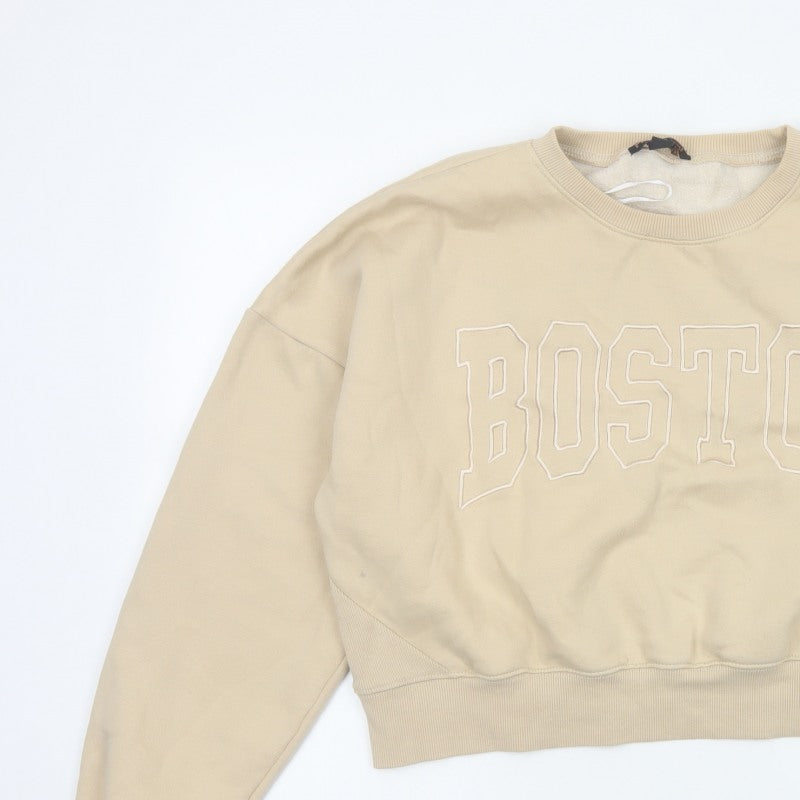 Additional view of Pink Vanilla Women’s Beige L Boston Embroidered Oversized Sweatshirt