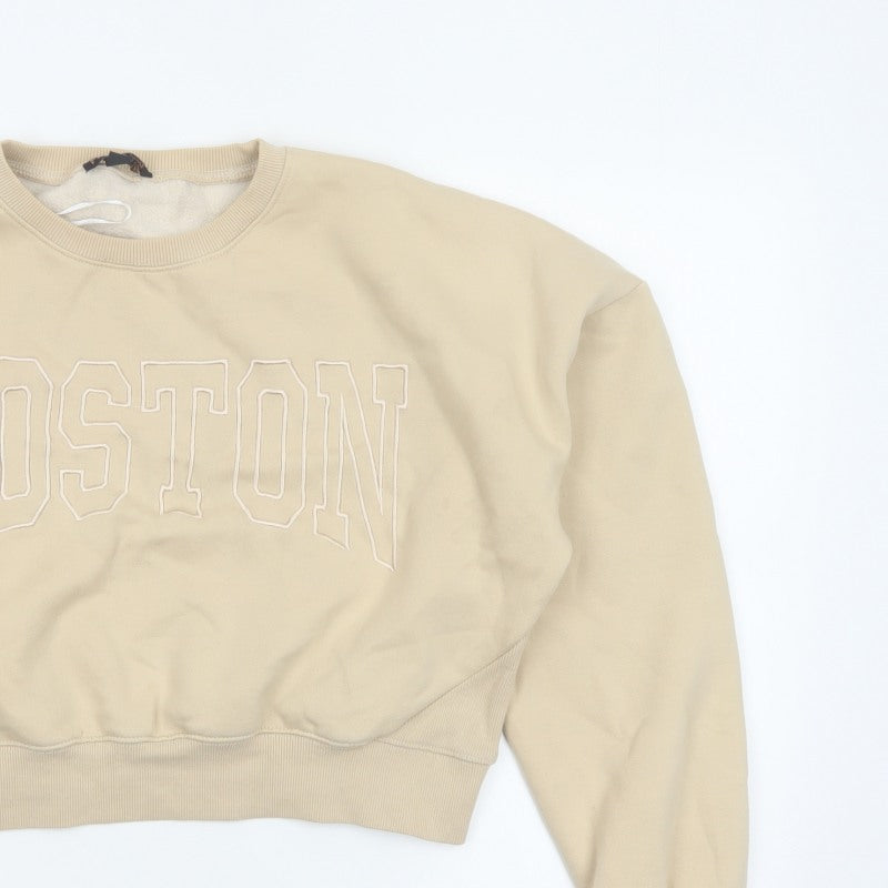 Additional view of Pink Vanilla Women’s Beige L Boston Embroidered Oversized Sweatshirt