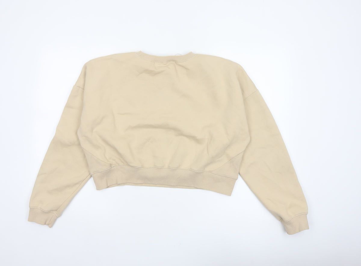 Brand and care label for Pink Vanilla Women’s Beige L Boston Embroidered Oversized Sweatshirt