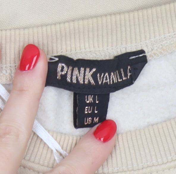 Additional view of Pink Vanilla Women’s Beige L Boston Embroidered Oversized Sweatshirt