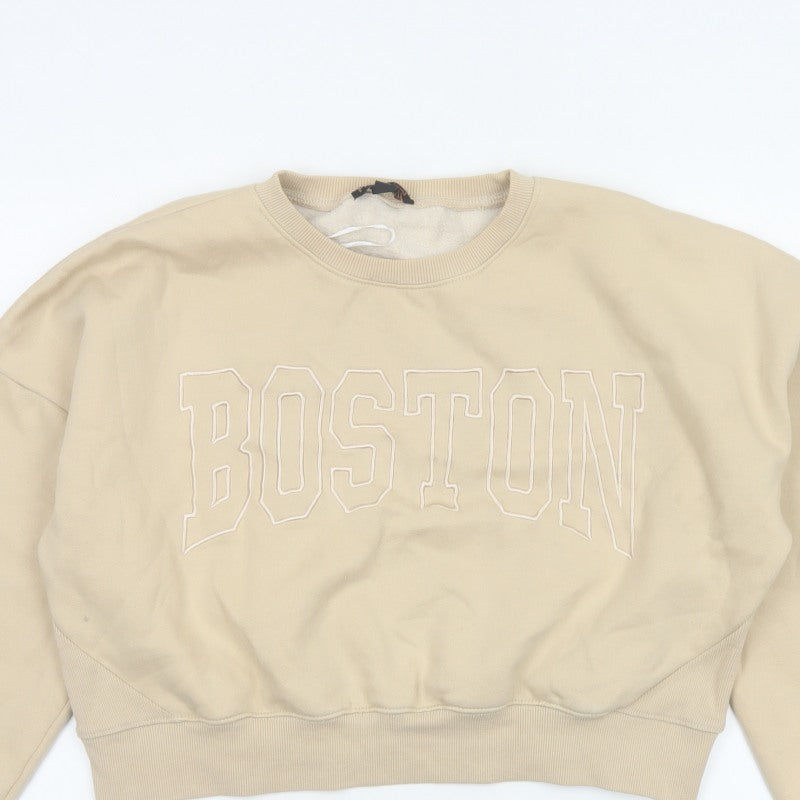 Additional view of Pink Vanilla Women’s Beige L Boston Embroidered Oversized Sweatshirt