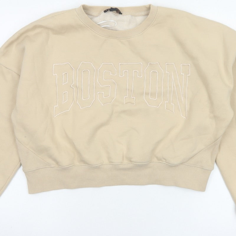 Additional view of Pink Vanilla Women’s Beige L Boston Embroidered Oversized Sweatshirt