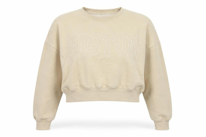 Pink Vanilla Women’s Beige L Boston Embroidered Oversized Sweatshirt