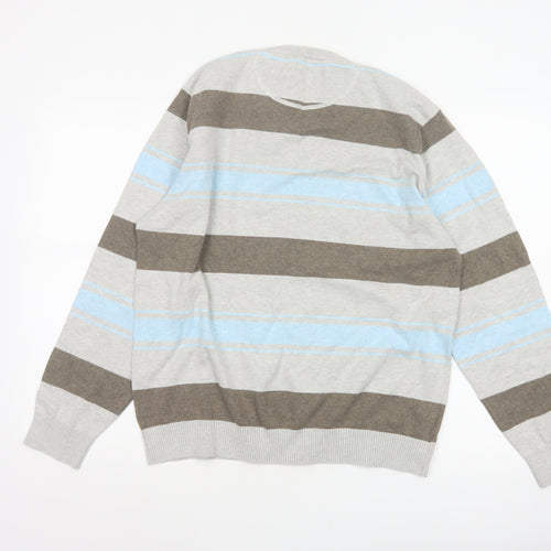 Next Men’s Grey Blue Brown Striped V-Neck Pullover Jumper Large