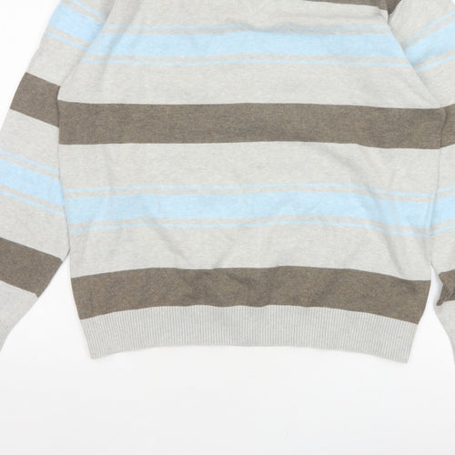 Next Men’s Grey Blue Brown Striped V-Neck Pullover Jumper Large
