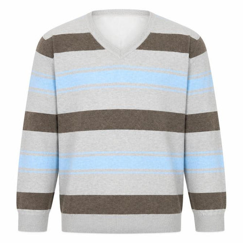 Next Men’s Grey Blue Brown Striped V-Neck Pullover Jumper Large