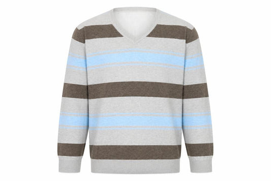 Next Men’s Grey Blue Brown Striped V-Neck Pullover Jumper Large