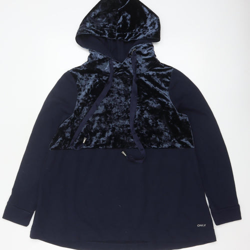 ONLY Women’s Blue M Pullover Hoodie Velvet Panel Long Sleeve