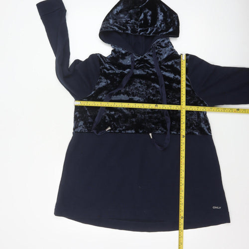 ONLY Women’s Blue M Pullover Hoodie Velvet Panel Long Sleeve