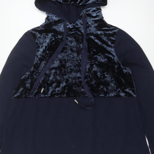 ONLY Women’s Blue M Pullover Hoodie Velvet Panel Long Sleeve