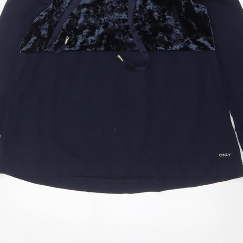 ONLY Women’s Blue M Pullover Hoodie Velvet Panel Long Sleeve