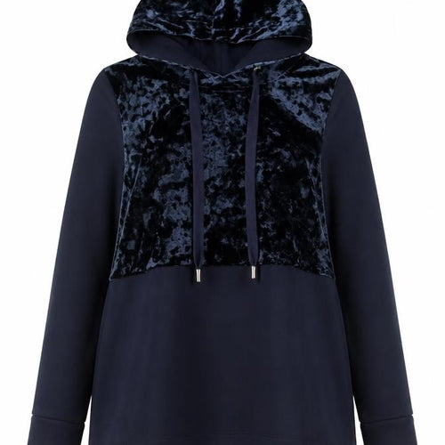 ONLY Women’s Blue M Pullover Hoodie Velvet Panel Long Sleeve