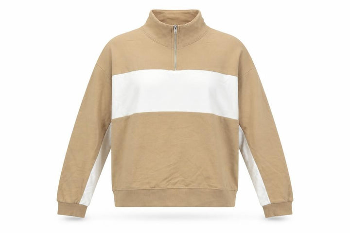 New Look Women’s Beige White Colourblock Quarter Zip Sweatshirt L