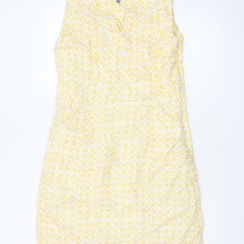 Laura Ashley Women Yellow Floral Linen UK 8 Sleeveless Shift Midi Dress