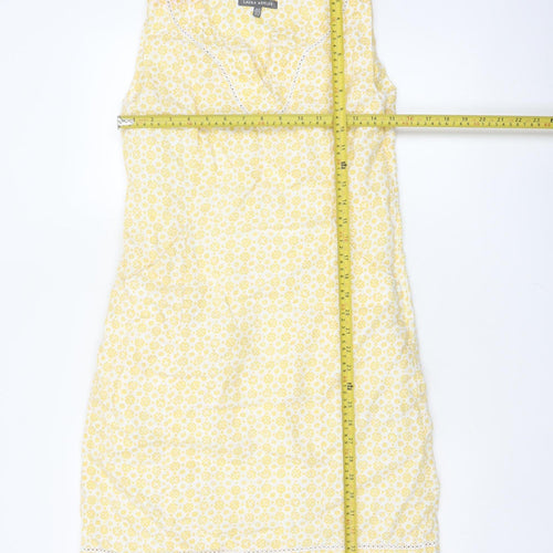 Laura Ashley Women Yellow Floral Linen UK 8 Sleeveless Shift Midi Dress