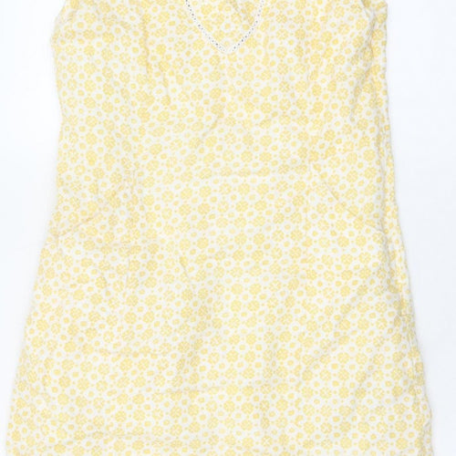 Laura Ashley Women Yellow Floral Linen UK 8 Sleeveless Shift Midi Dress