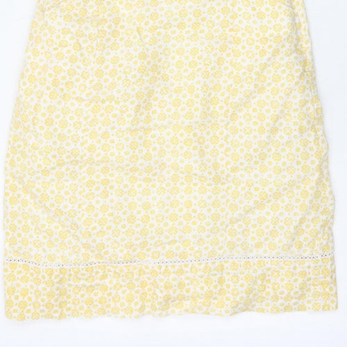 Laura Ashley Women Yellow Floral Linen UK 8 Sleeveless Shift Midi Dress