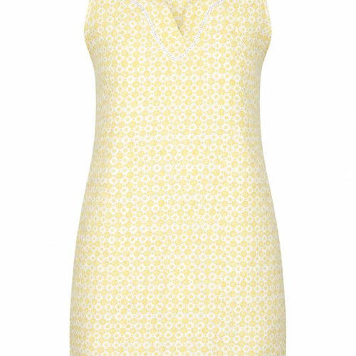 Laura Ashley Women Yellow Floral Linen UK 8 Sleeveless Shift Midi Dress