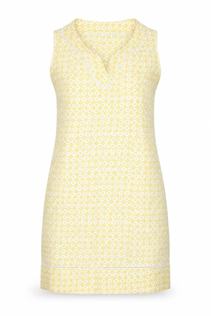 Laura Ashley Women Yellow Floral Linen UK 8 Sleeveless Shift Midi Dress