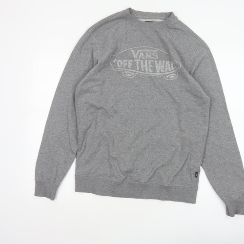 Vans Men’s Grey Small Pullover Crew Neck Logo Sweatshirt Fleece