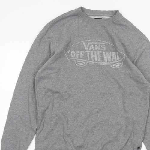 Vans Men’s Grey Small Pullover Crew Neck Logo Sweatshirt Fleece