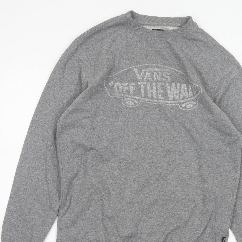 Vans Men’s Grey Small Pullover Crew Neck Logo Sweatshirt Fleece