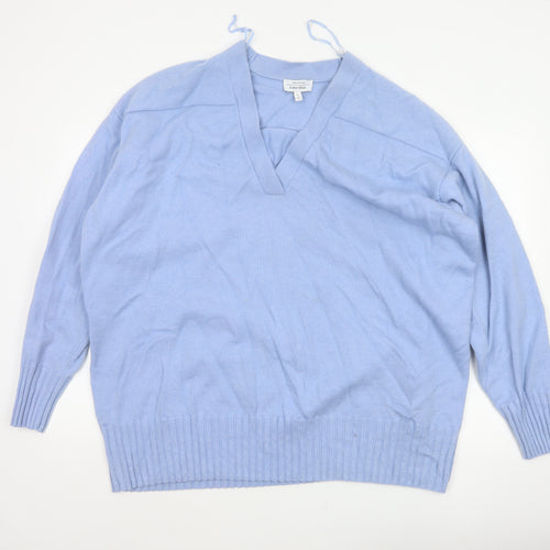 & Other Stories Women Blue L V-Neck Wool Blend Knit Pullover Jumper