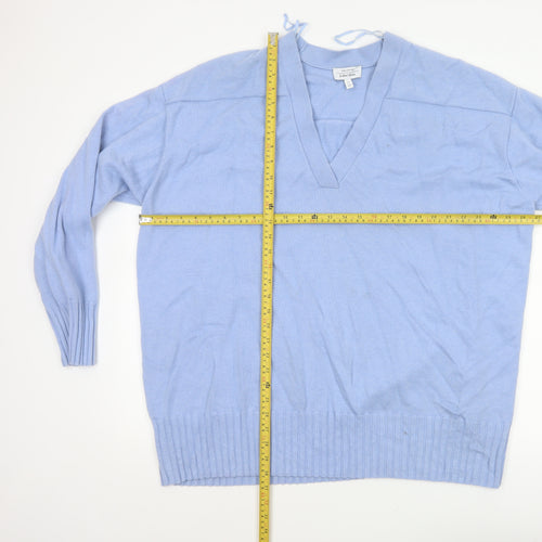 & Other Stories Women Blue L V-Neck Wool Blend Knit Pullover Jumper