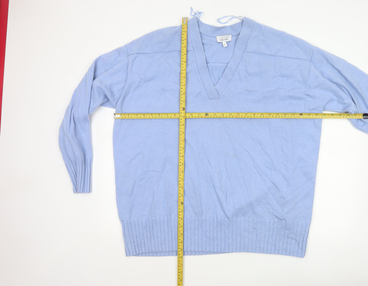 & Other Stories Women Blue L V-Neck Wool Blend Knit Pullover Jumper