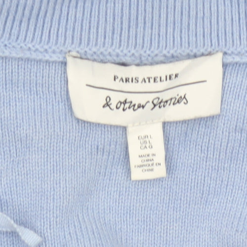 & Other Stories Women Blue L V-Neck Wool Blend Knit Pullover Jumper