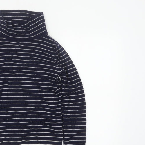 Hobbs Women Blue Stripe Cashmere Wool Roll Neck Jumper Size S
