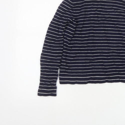 Hobbs Women Blue Stripe Cashmere Wool Roll Neck Jumper Size S