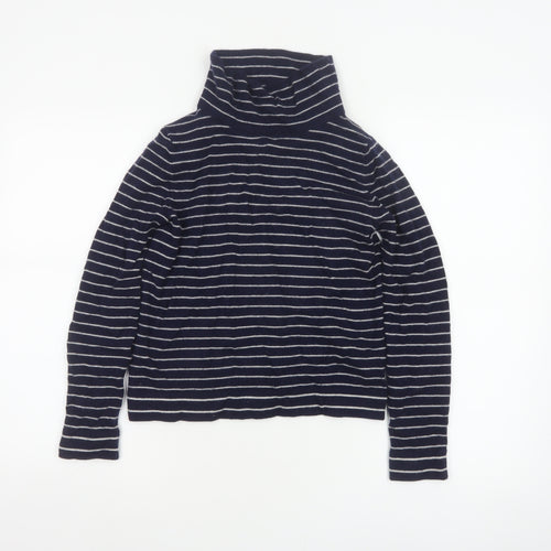 Hobbs Women Blue Stripe Cashmere Wool Roll Neck Jumper Size S