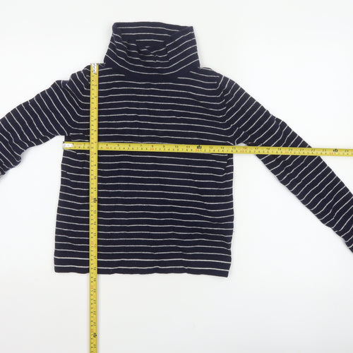 Hobbs Women Blue Stripe Cashmere Wool Roll Neck Jumper Size S