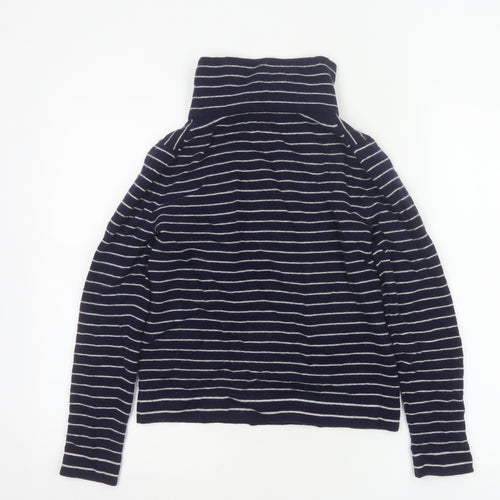 Hobbs Women Blue Stripe Cashmere Wool Roll Neck Jumper Size S