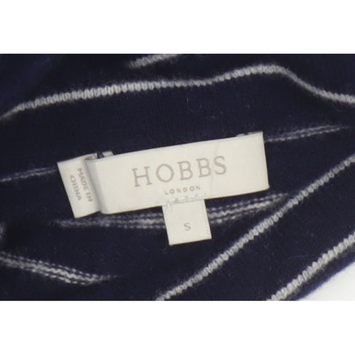 Hobbs Women Blue Stripe Cashmere Wool Roll Neck Jumper Size S
