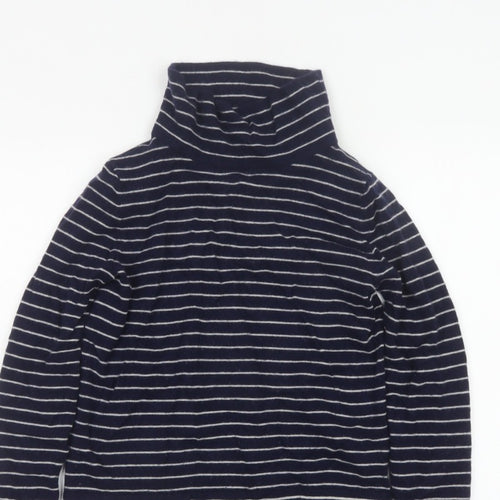 Hobbs Women Blue Stripe Cashmere Wool Roll Neck Jumper Size S
