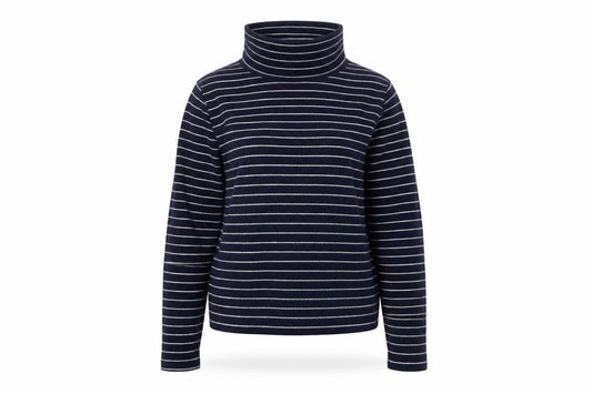 Hobbs Women Blue Stripe Cashmere Wool Roll Neck Jumper Size S